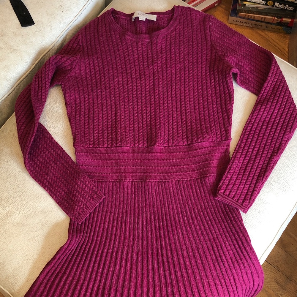Ann Taylor Loft magenta sweater fit n’ flare sweater dress